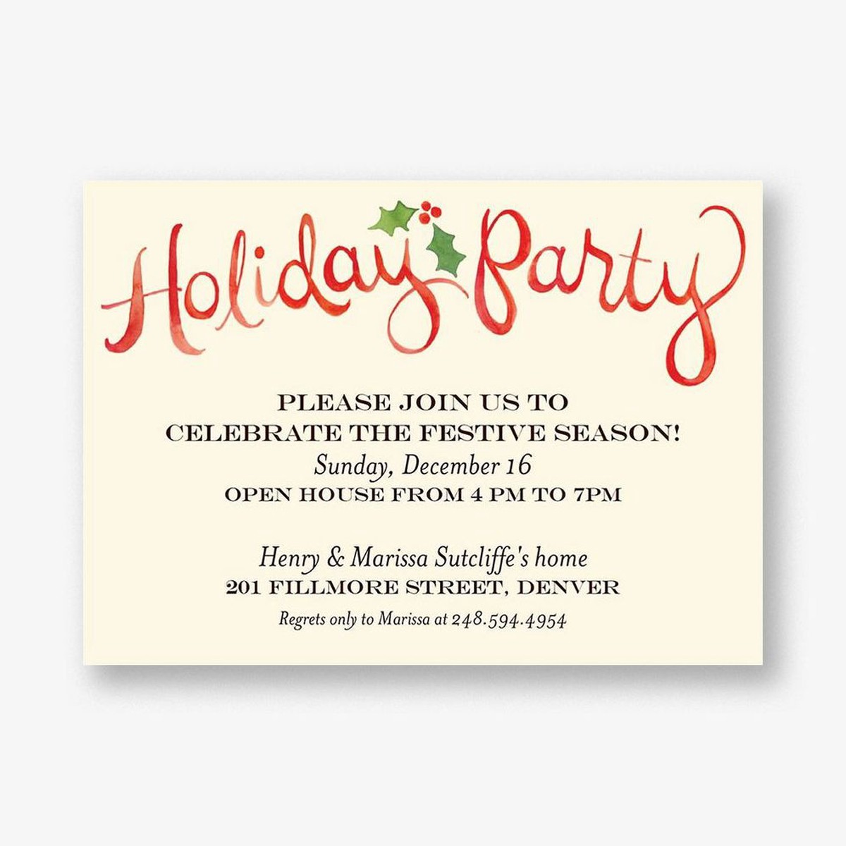 Watercolor Holiday Party Invitation