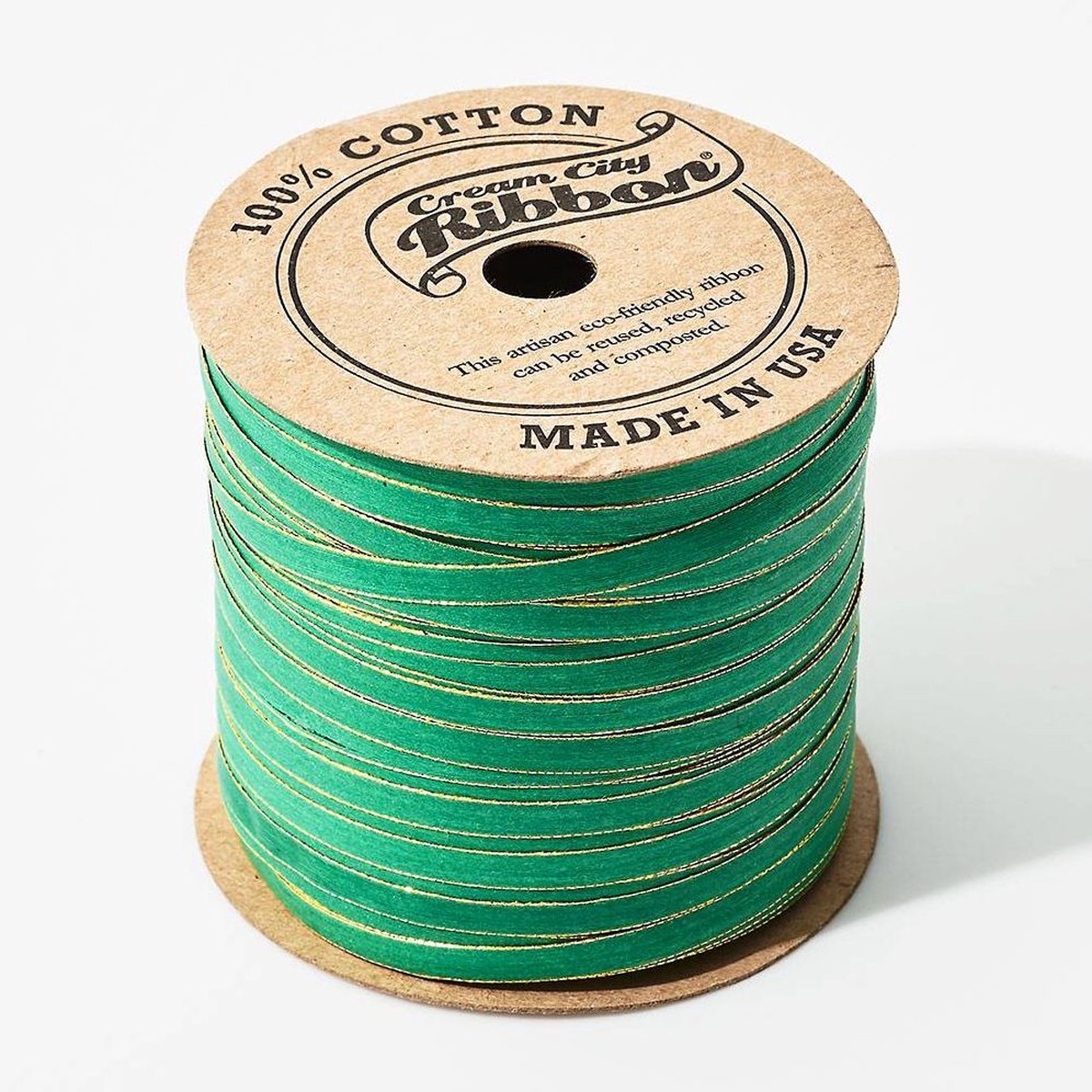 Skinny Cotton Ribbon Green/Gold 50yd