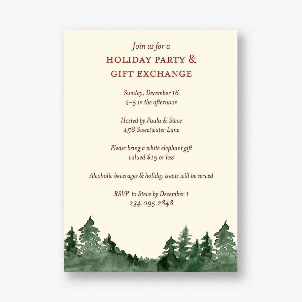 Treeline Holiday Party Invitation