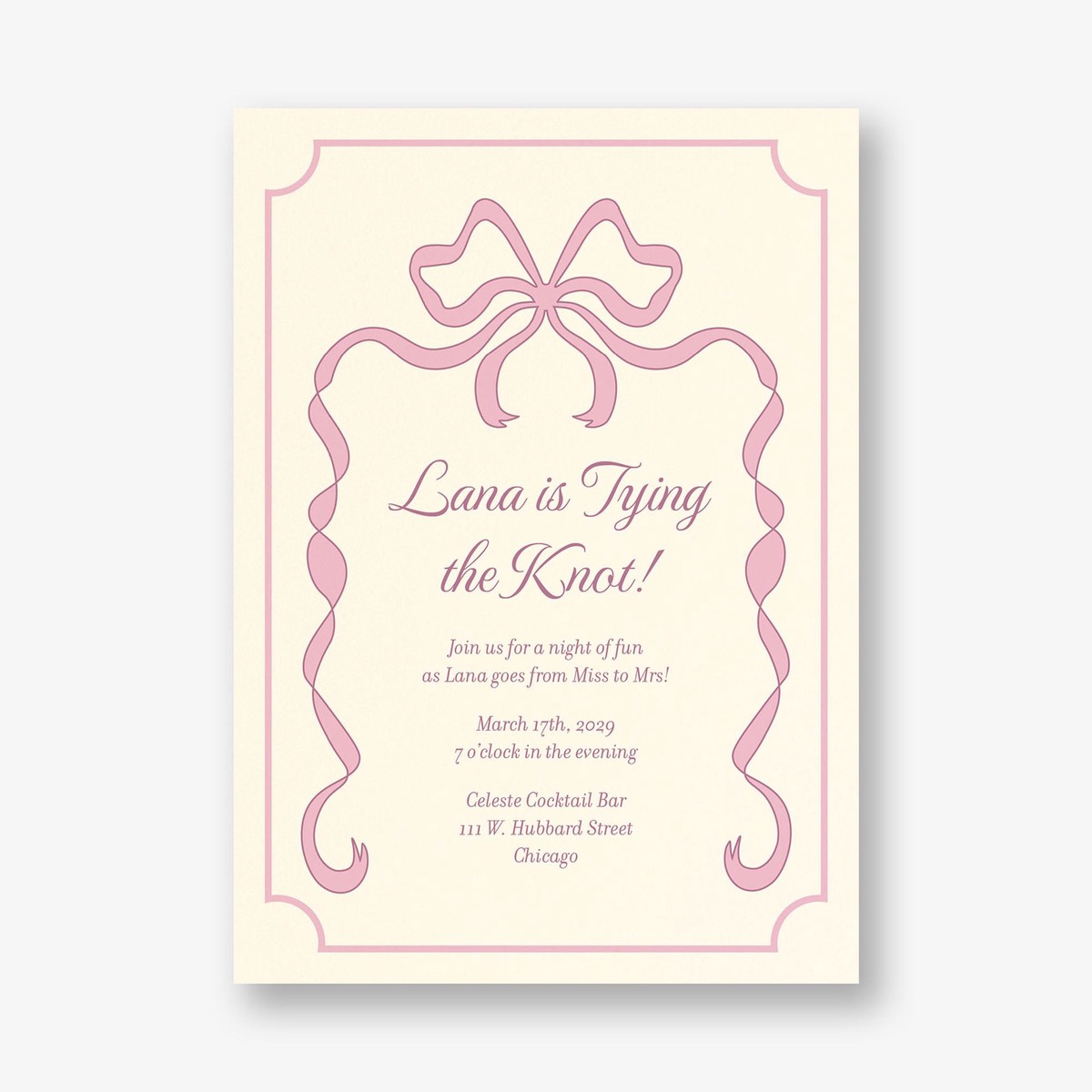Flowy Bow Border Bachelorette Party Invitation