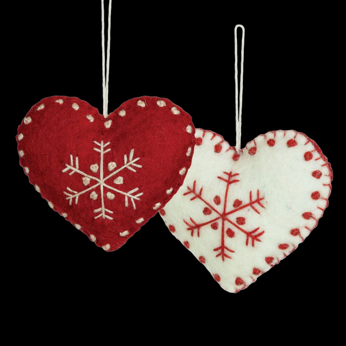 Handmade Wool Felt Snowflake Heart Ornament