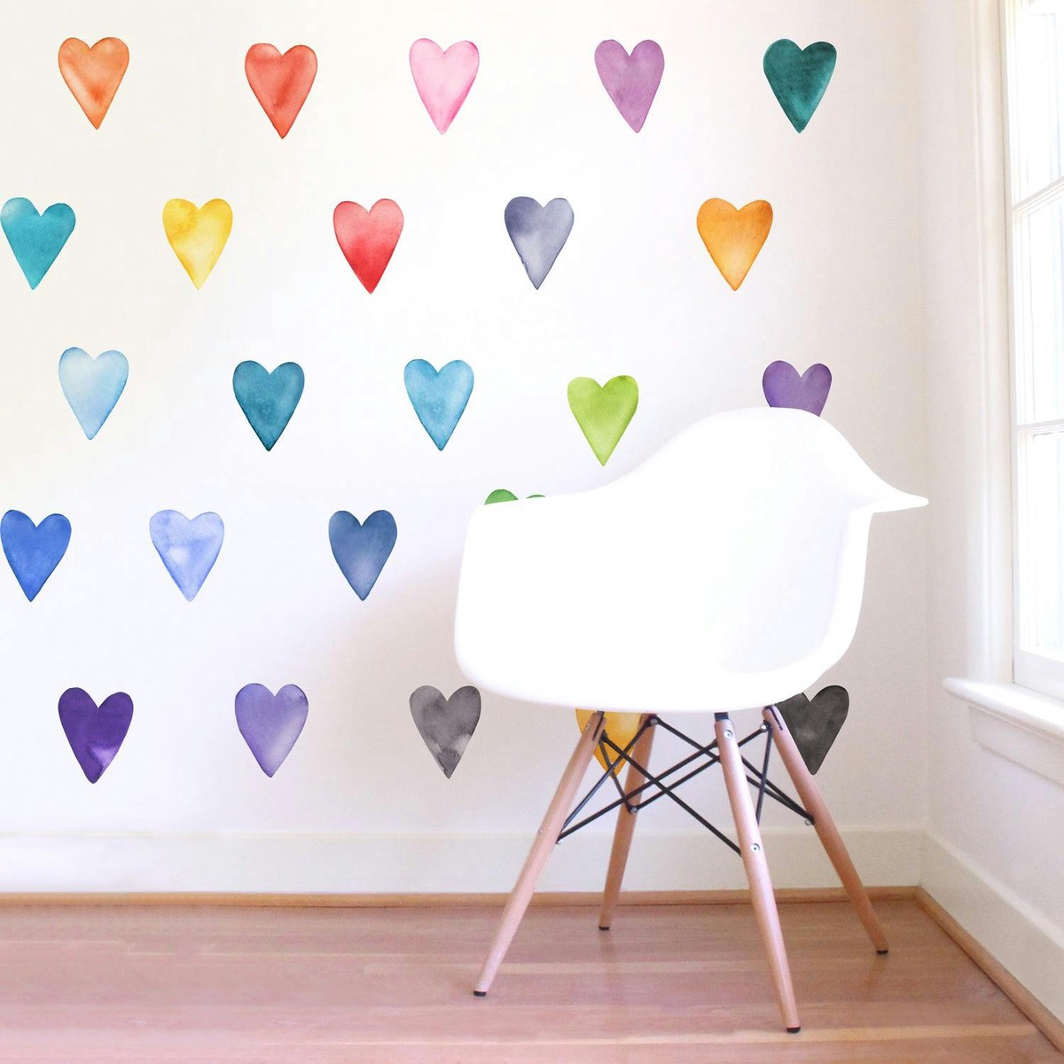 Watercolor Hearts  Rainbow  Large  Peel-and-Stick Wall Decals