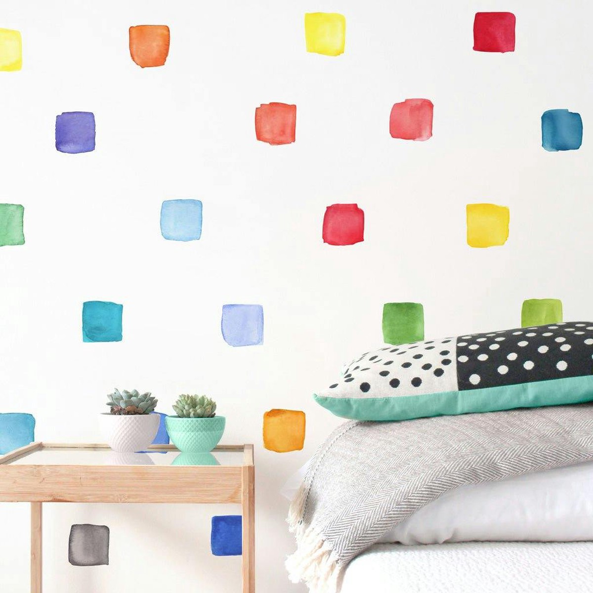 Watercolor Squares  Rainbow  Small  Peel-and-Stick Wall Decals