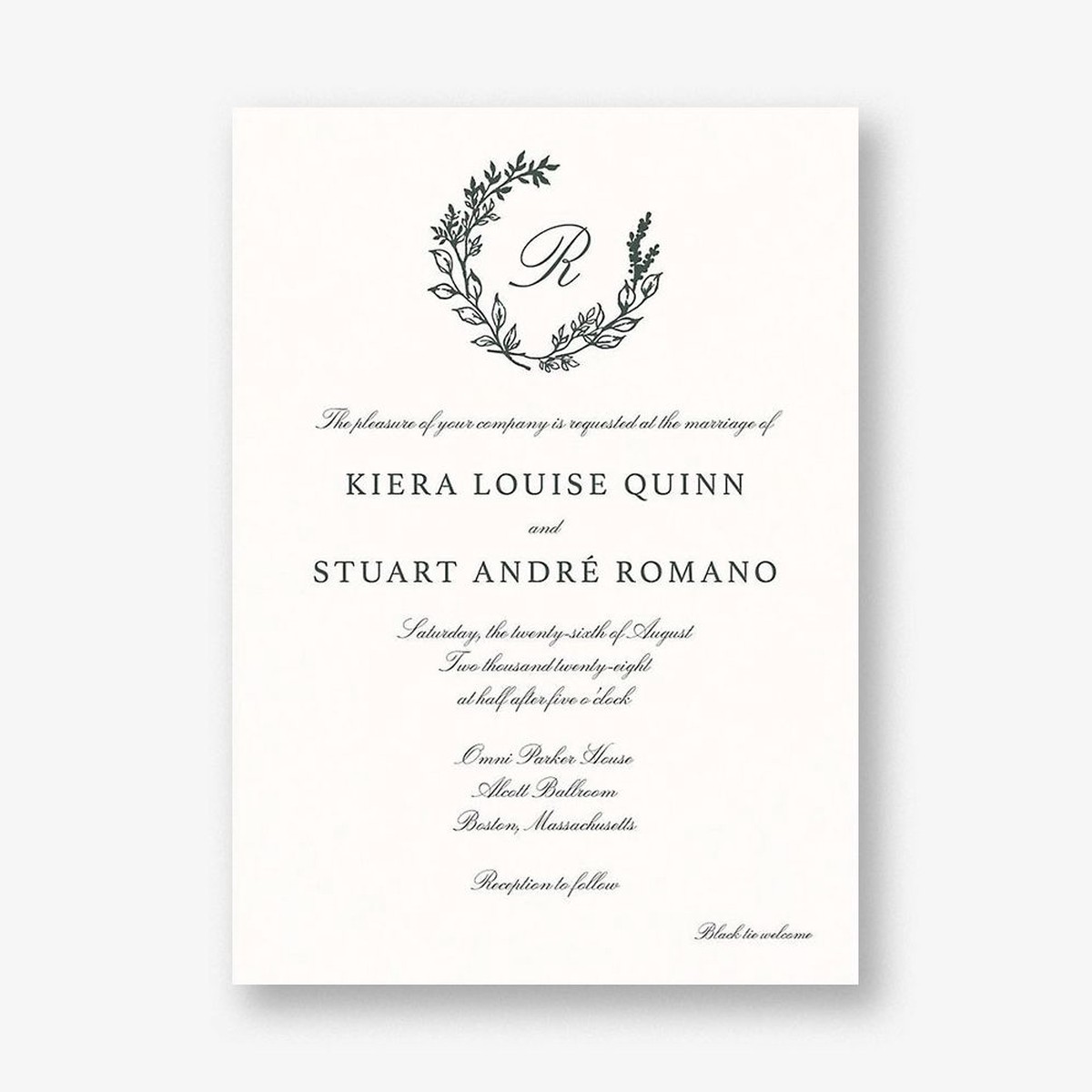 Botanical Wreath Monogram Wedding Invitation