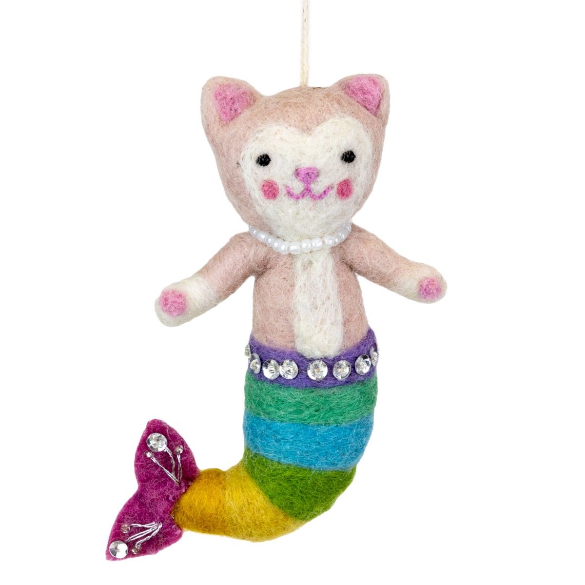 Handmade Wool Felt Rainbow Purrmaid Ornament