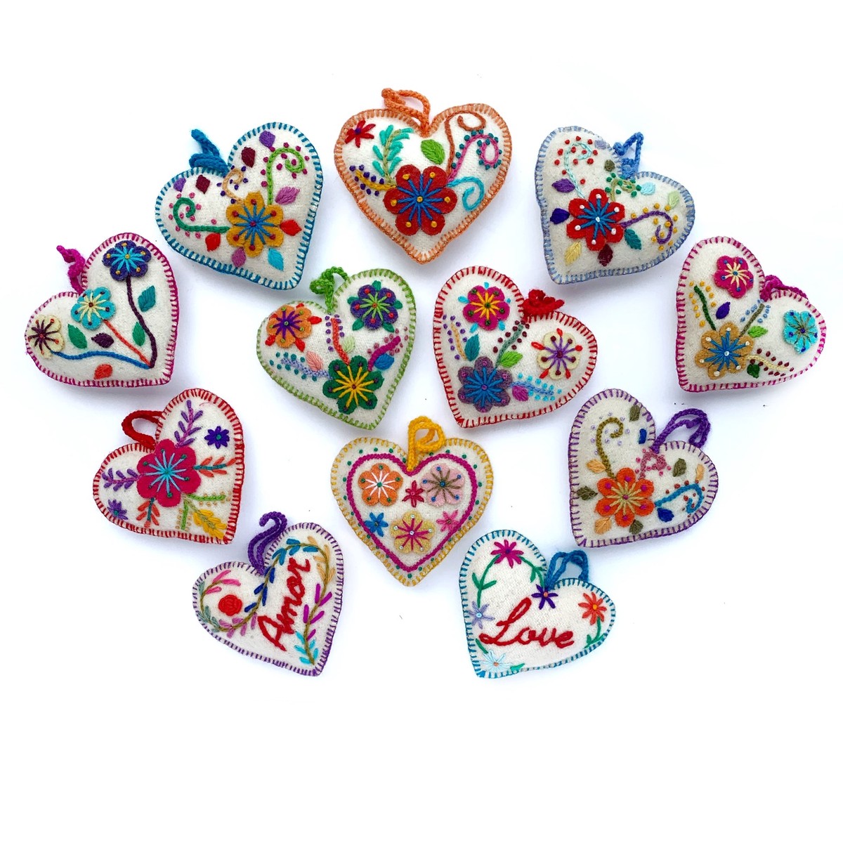 Embroidered Wool Heart Ornament