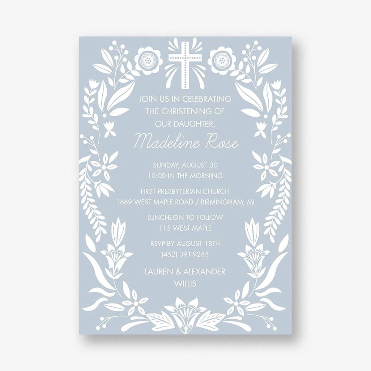 Floral Border Baptism Invitation