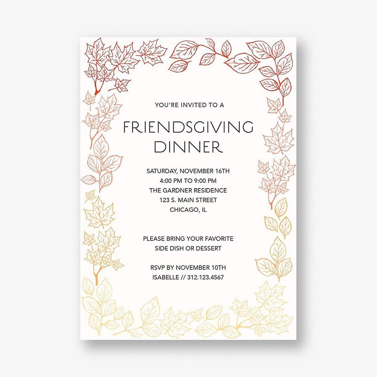 Linework Leaves Party Invitation