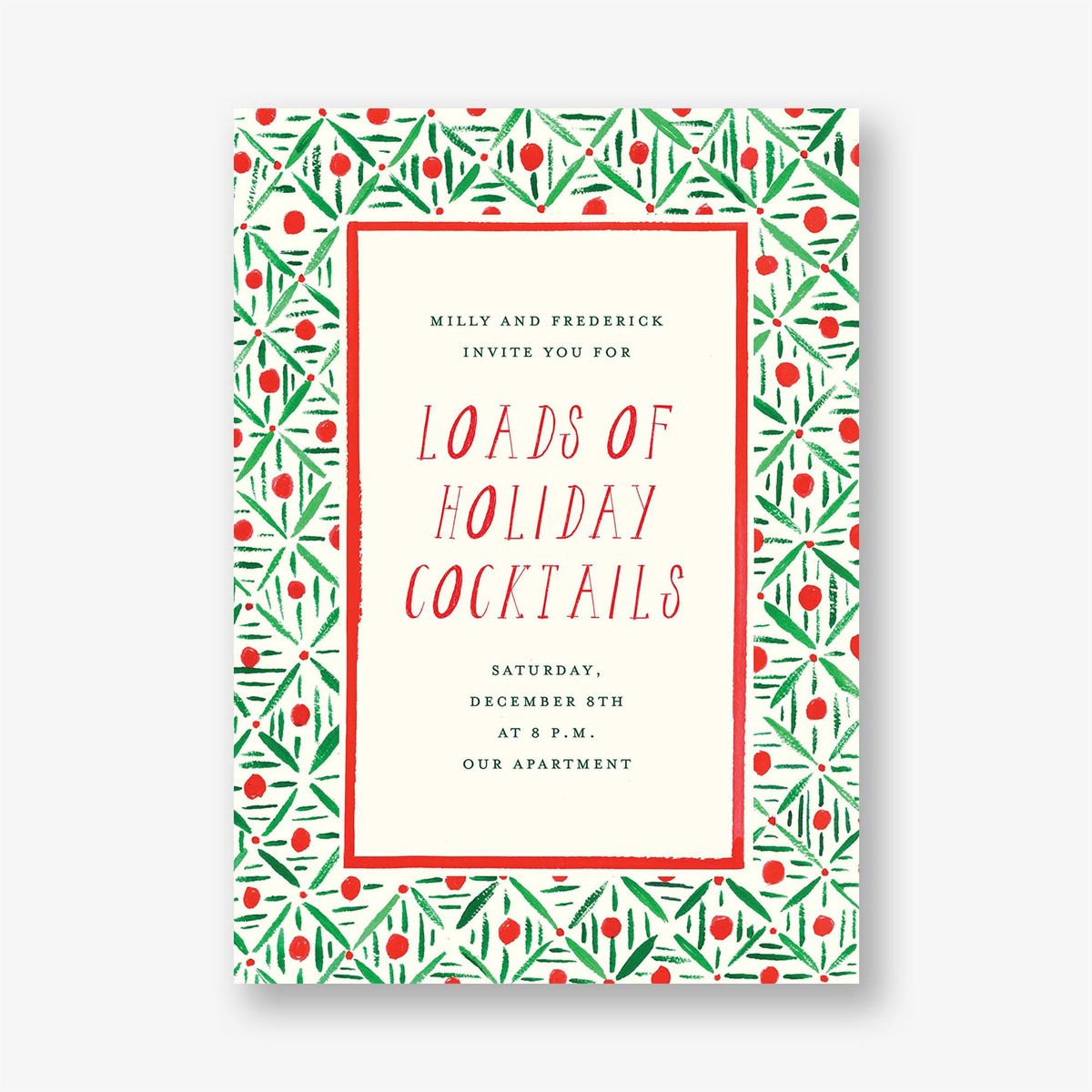 Red and Green Pattern Holiday Party Invitation