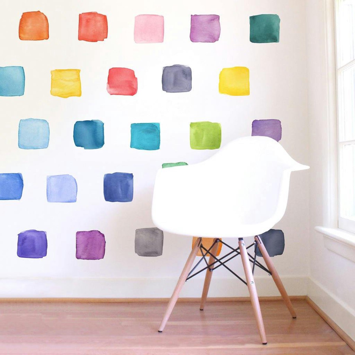 Watercolor Squares  Rainbow  Large  Peel-and-Stick Wall Decals