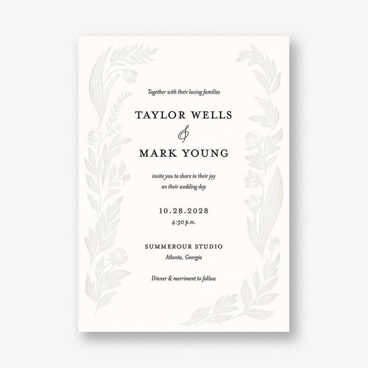 Black and White Floral Foil Wedding Invitation