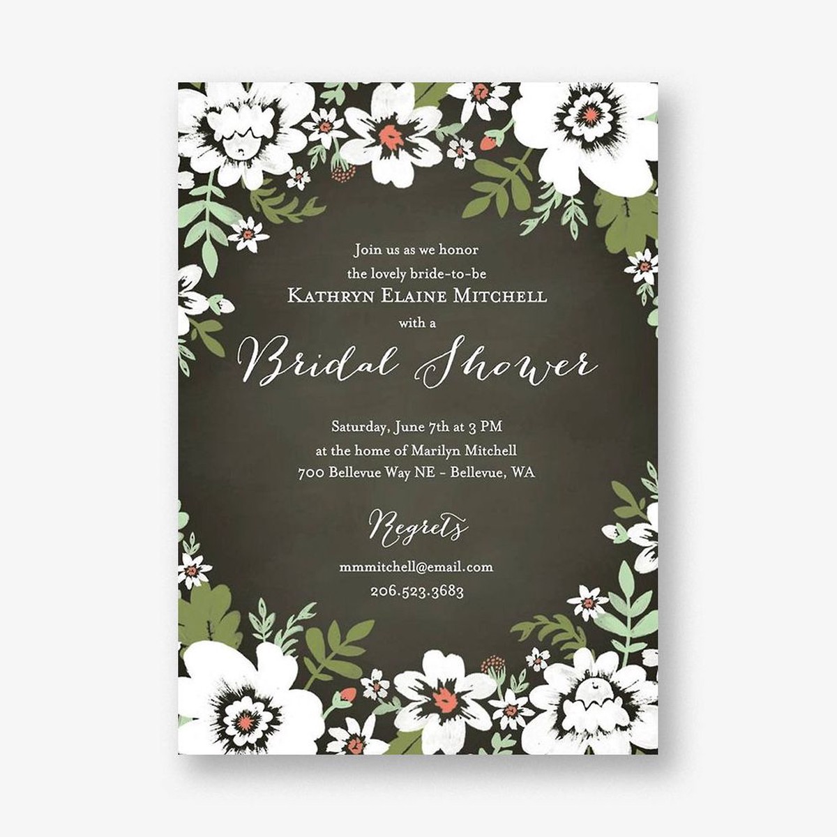 Chalk Floral Bridal Shower Invitation