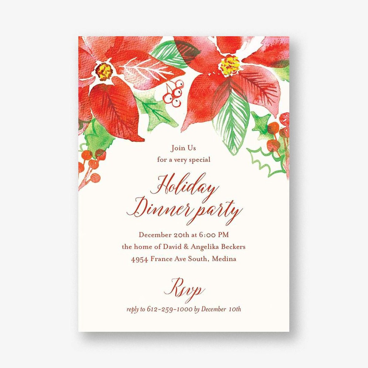 Poinsettia Holiday Party Invitation