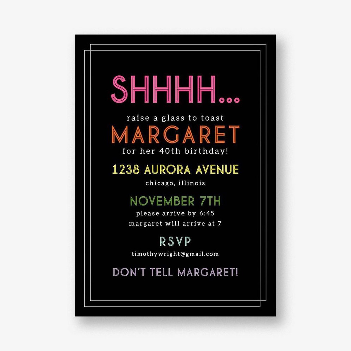 Shhhhh Birthday Party Invitation
