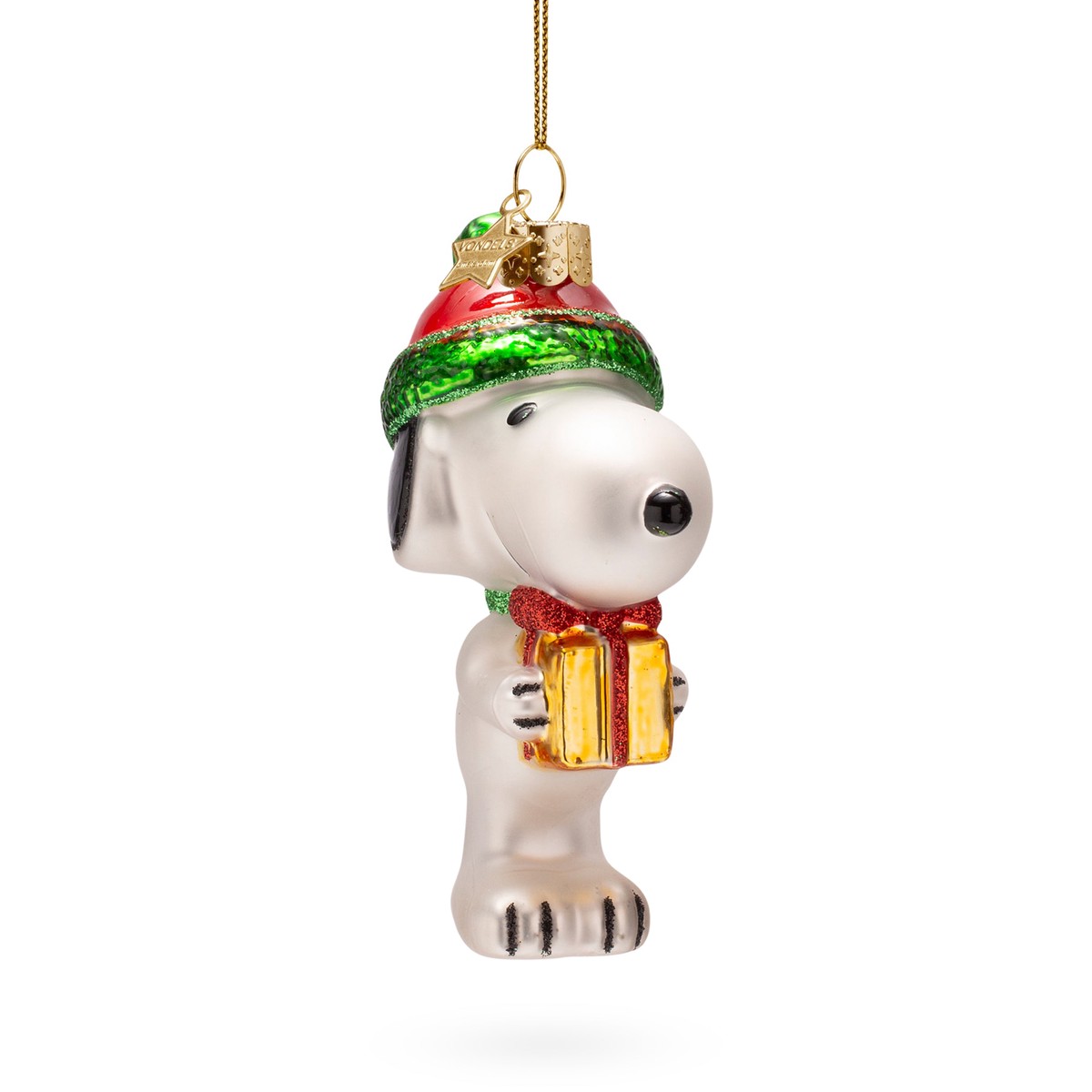 Snoopy Glass Holiday Ornament – Snoopy with Present