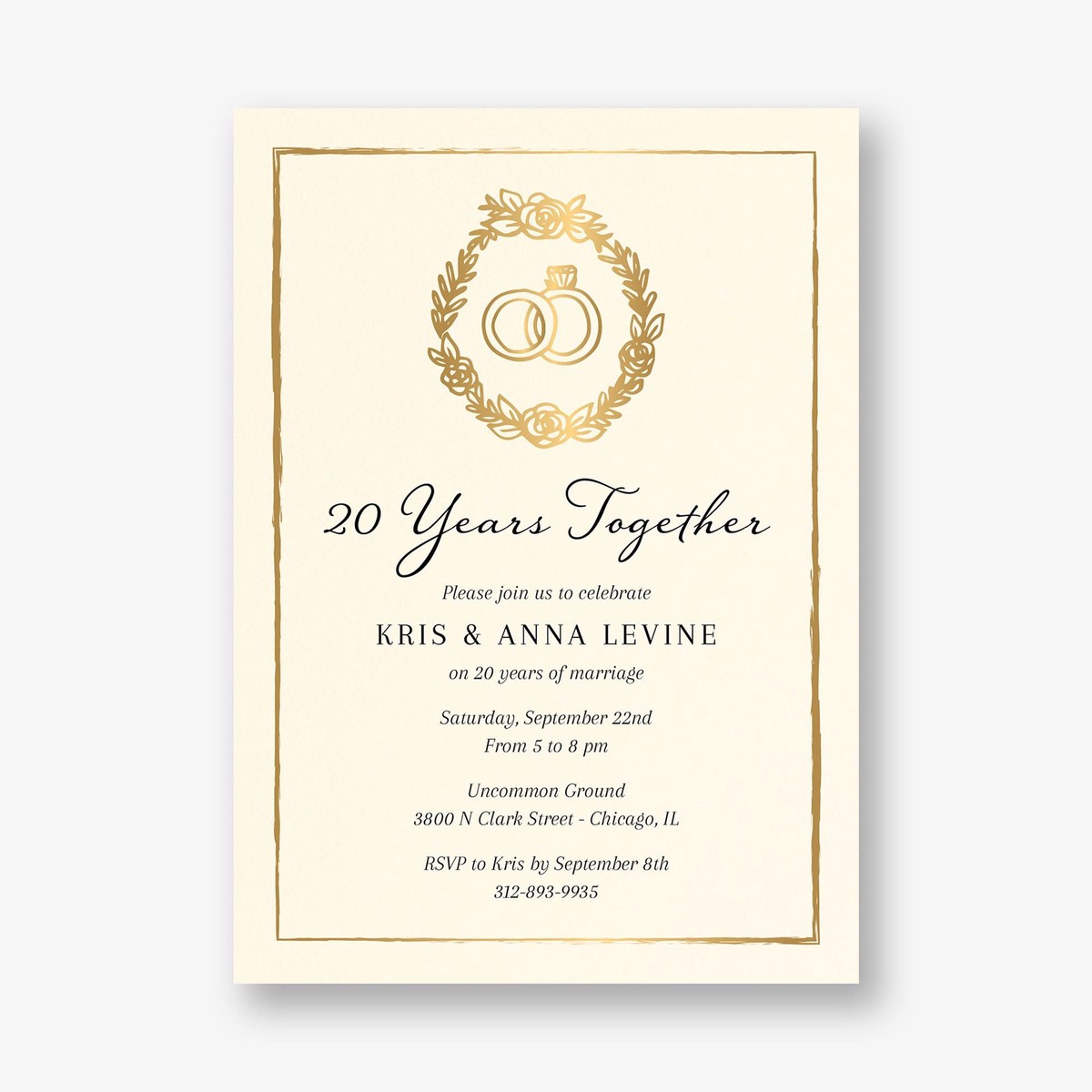 Wreath Rings Foil Anniversary Invitation