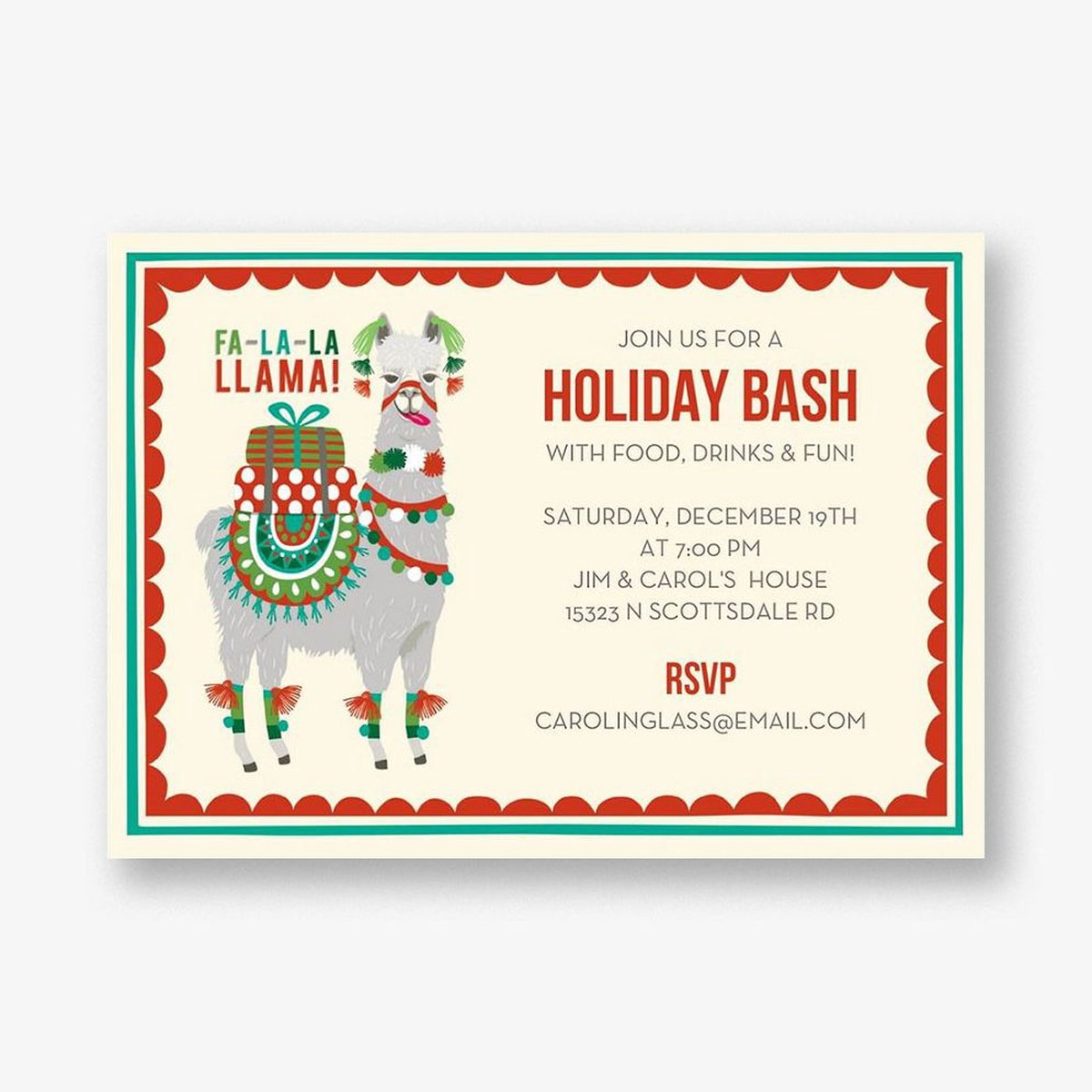 Fa La La Llama Holiday Party Invitation