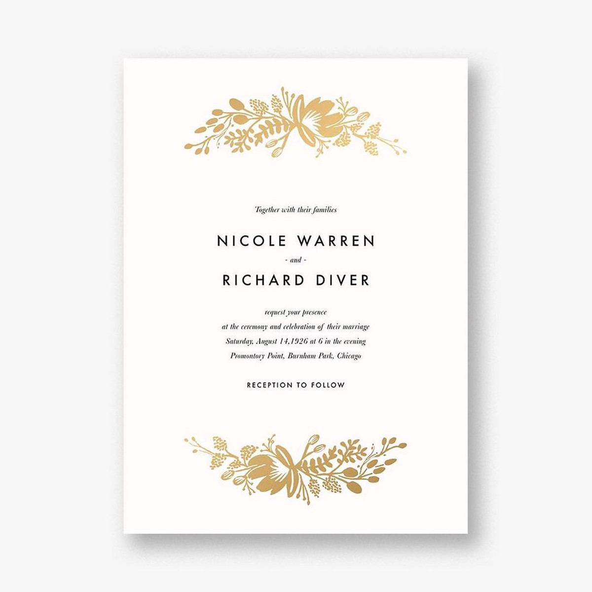 Floral Silhouette Foil Wedding Invitation