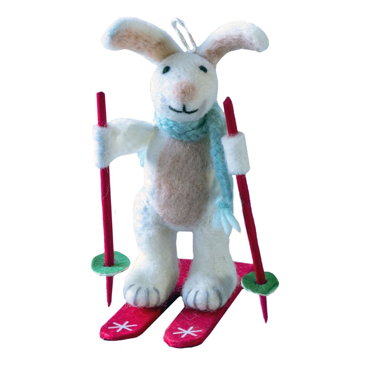 Handmade Wool Felt Skiing Bunny Ornament