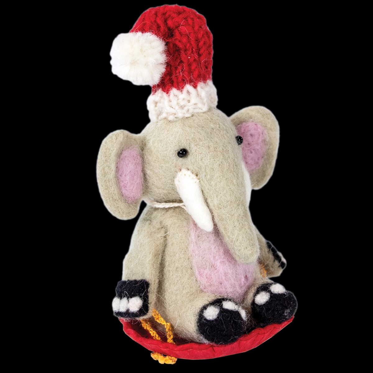 Handmade Wool Felt Sledding Elephant Ornament