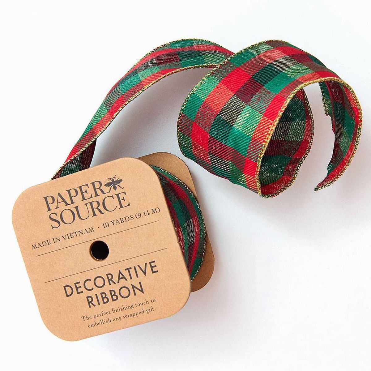 Wired Ribbon Red/Green/Gold Check 2.5″ 10 YD