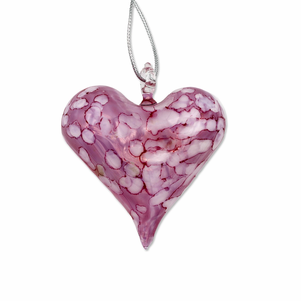 Blown Glass Heart Ornament: Multi Pink