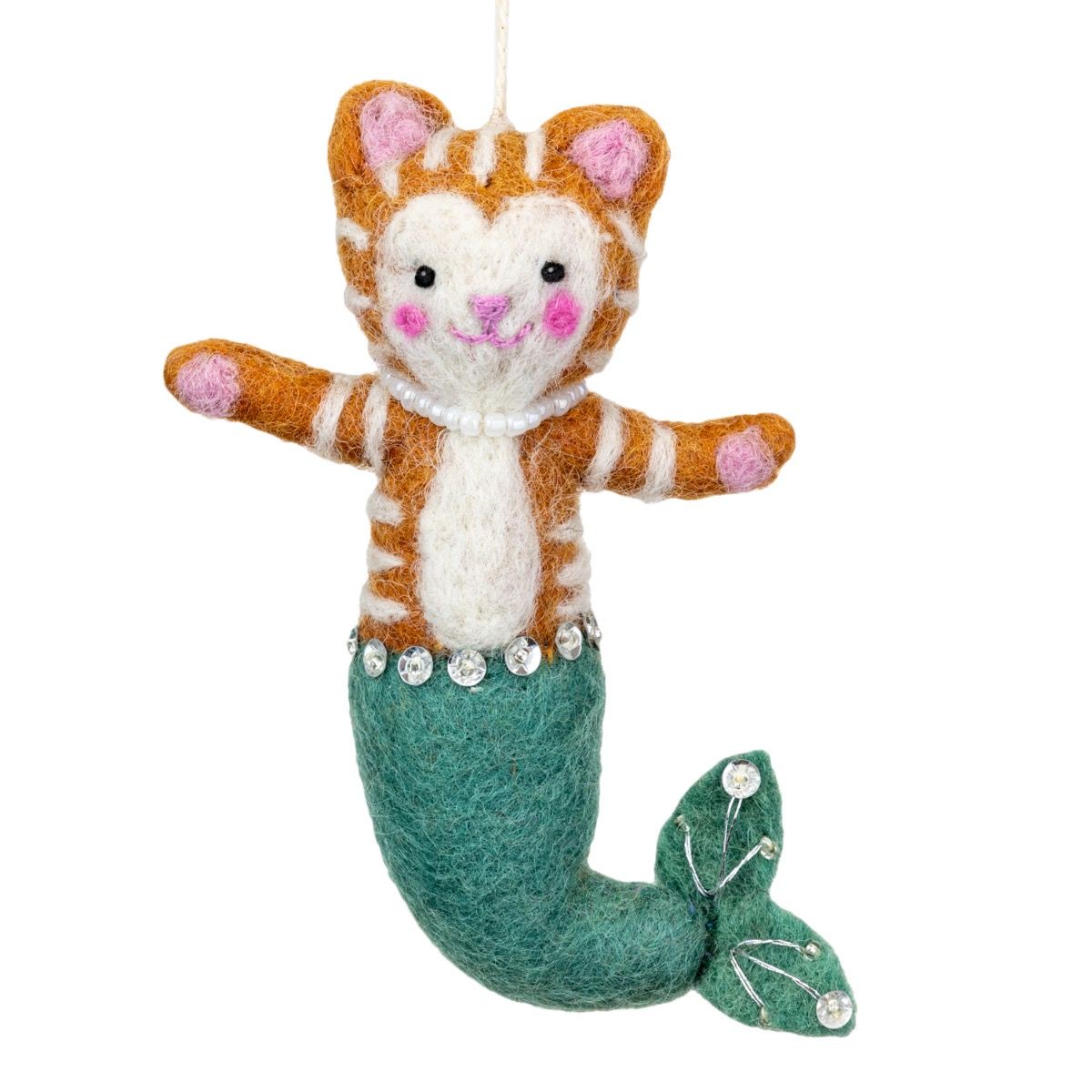 Handmade Wool Felt Tabby Purrmaid Ornament