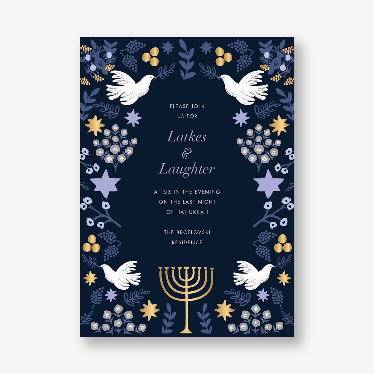 Laurel Hanukkah Foil Holiday Party Invitation