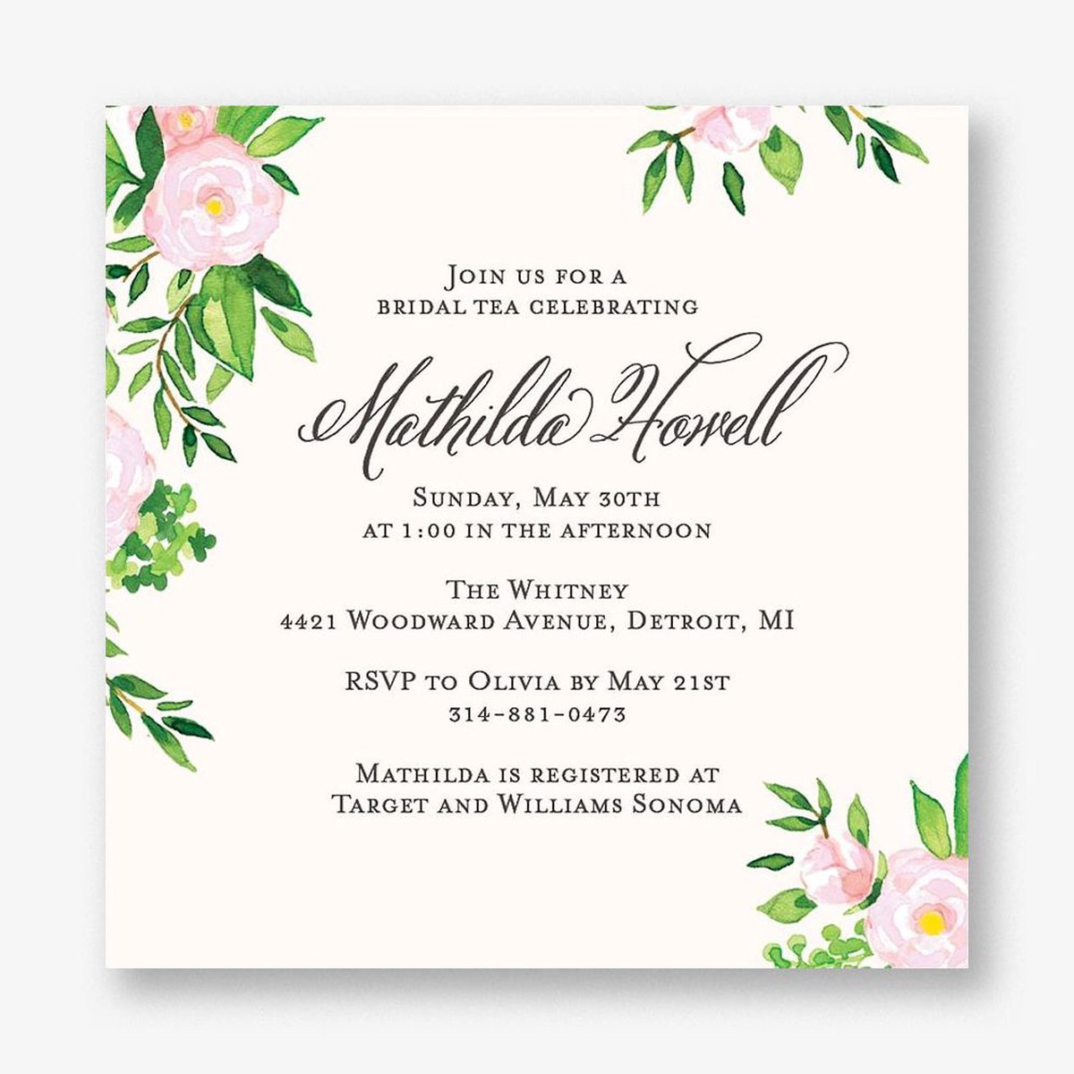 Pink Roses Bridal Shower Invitation