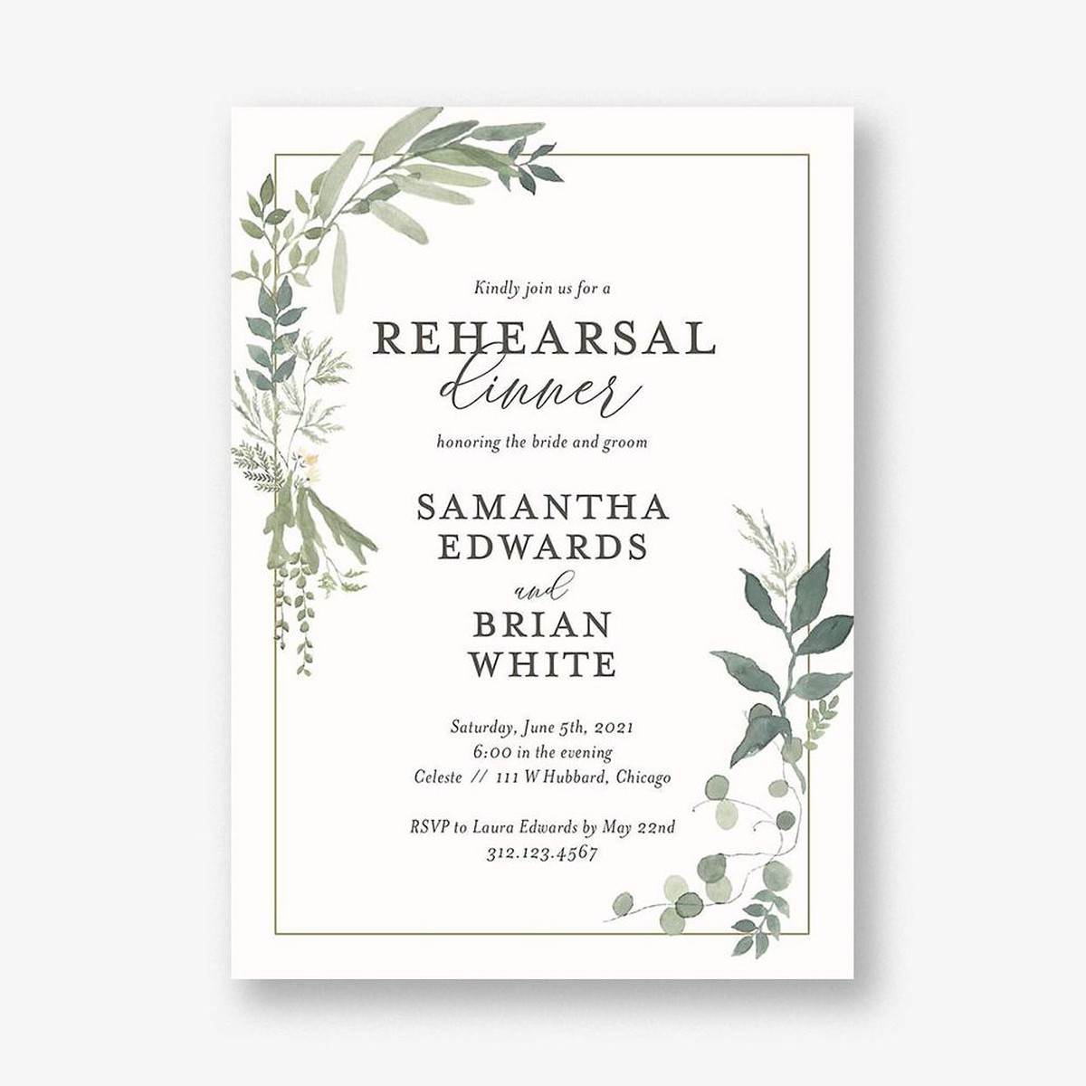 Verdant Wreath Rehearsal Dinner Invitation