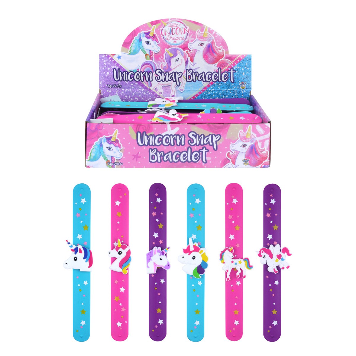 Box of 24 Unicorn Snap Bracelets with Print
