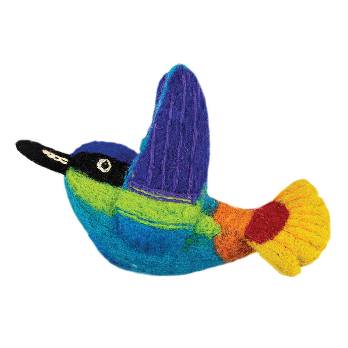 Handmade Wool Ornament: Rainbow Hummingbird