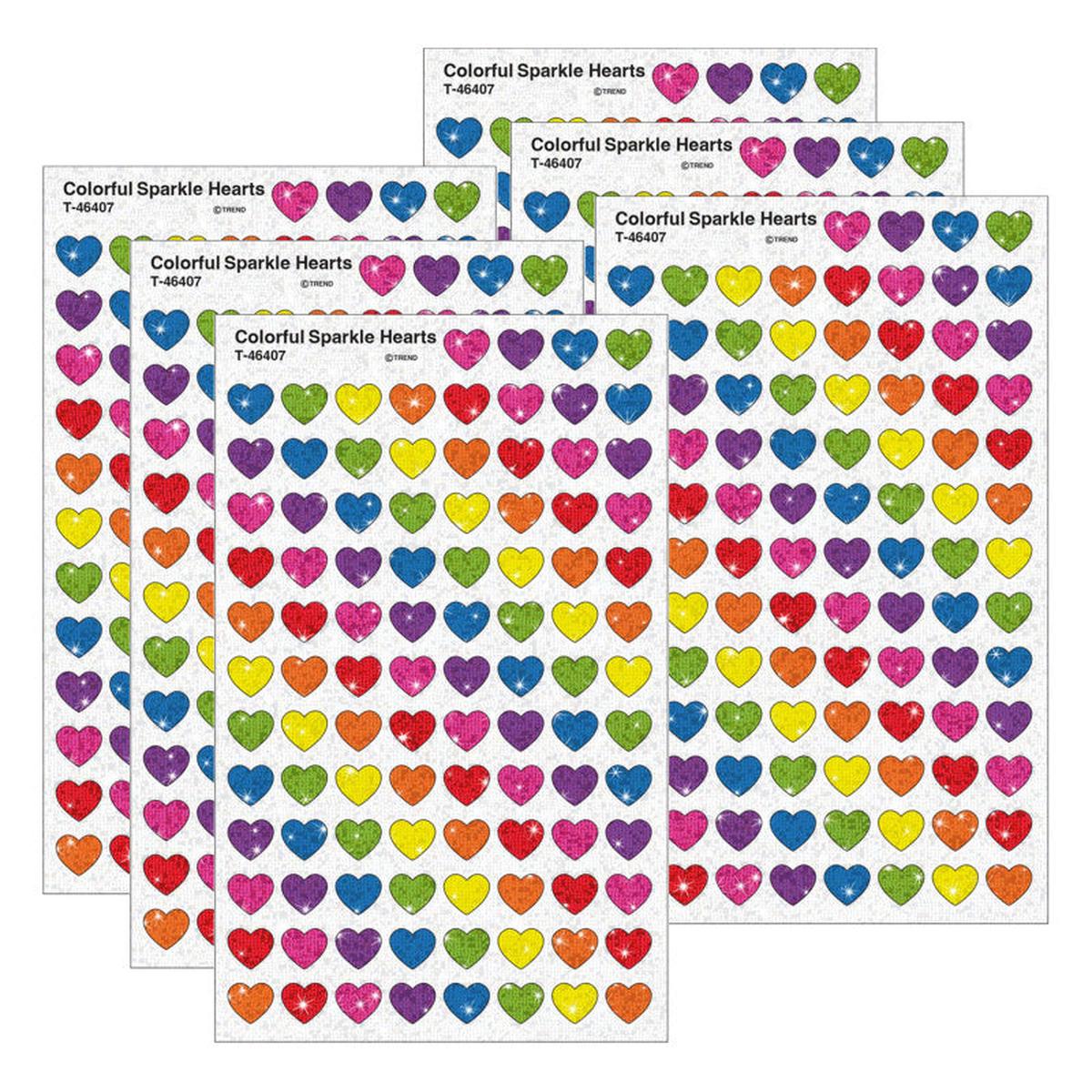 Colorful Hearts Sparkle Stickers, 400 Per Pack, 6 Packs