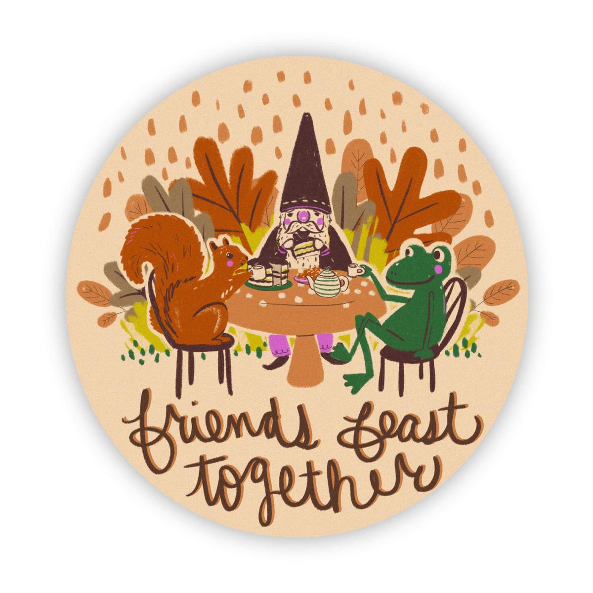 "Friends feast together" fall sticker