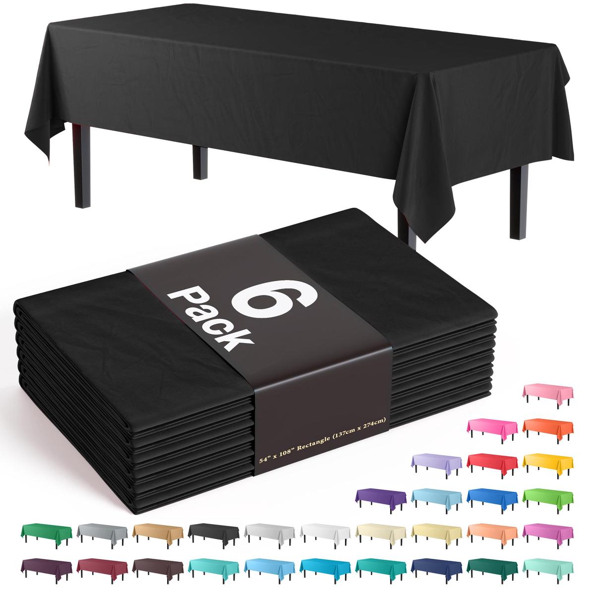 Black Plastic Table Covers | 6 Pack - 54 In. x 108 In.