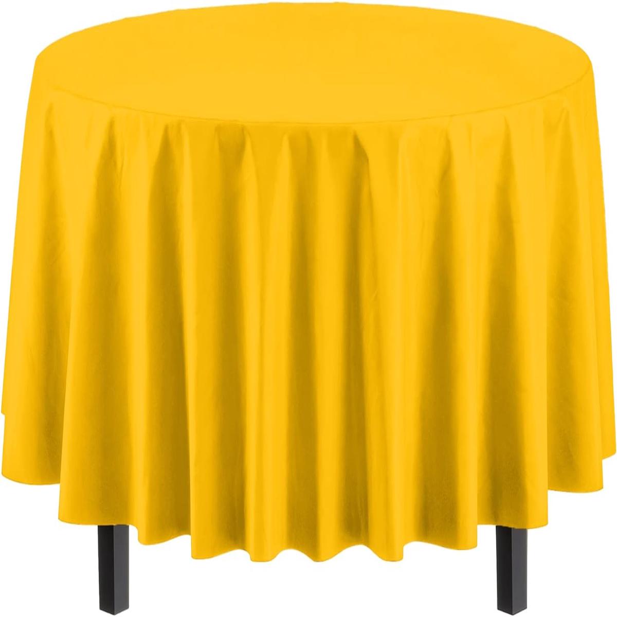 Round Yellow Plastic Table Cover - 84 in.