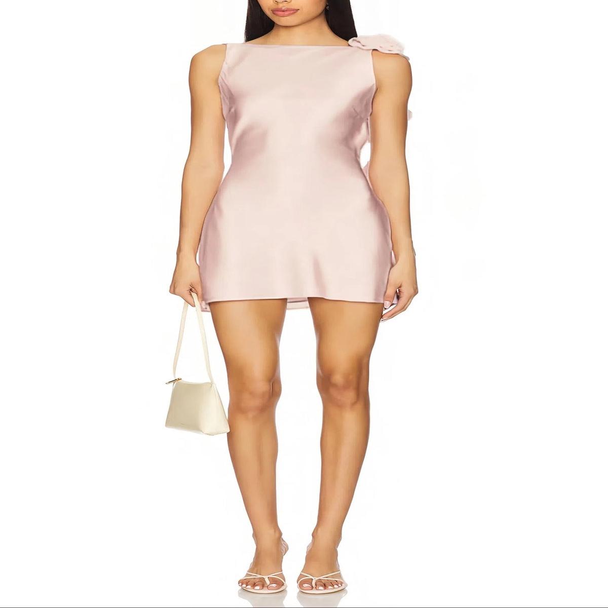 zenobia Floral Detail Mini Satin mini Dress in pink