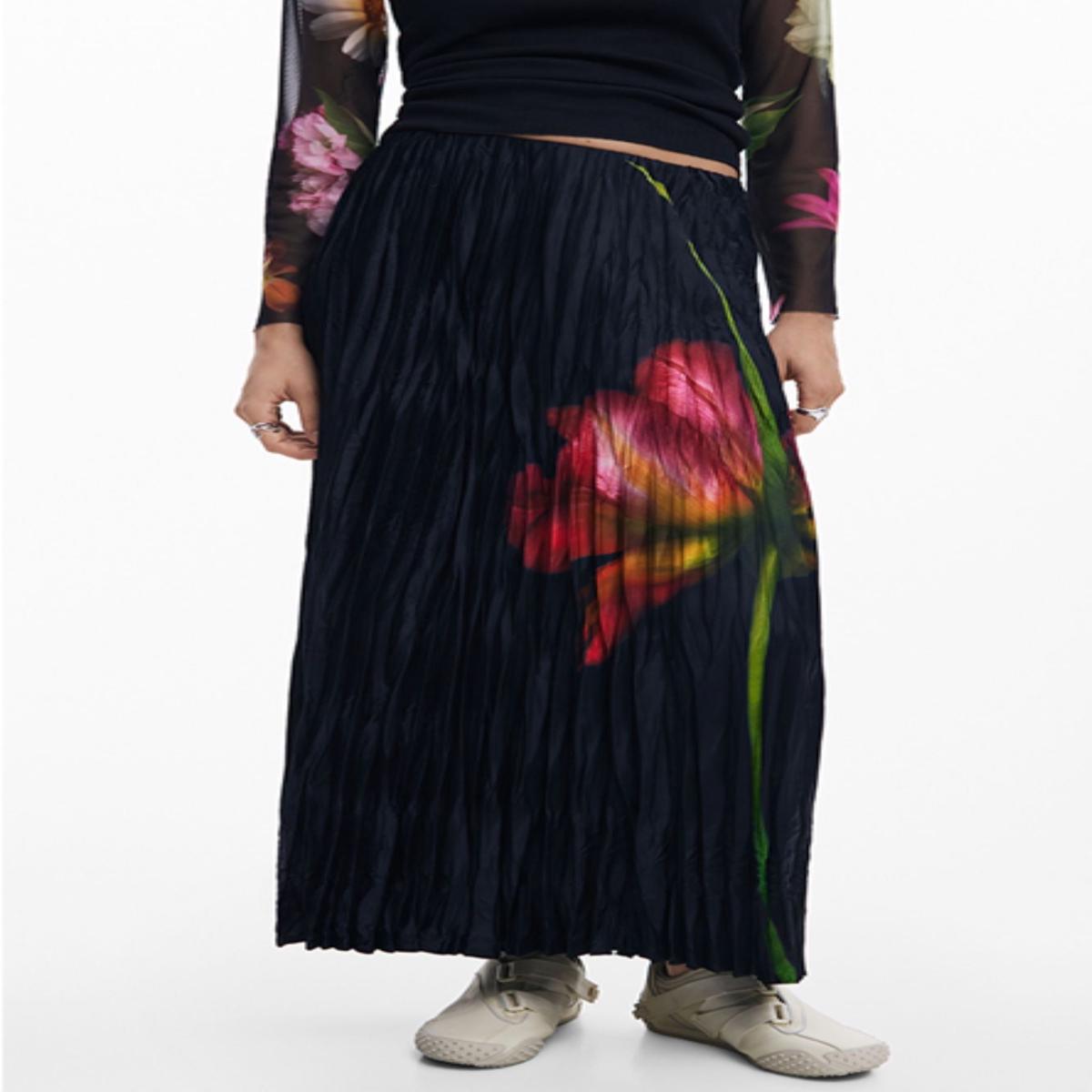 zanna print pleated skirt in black