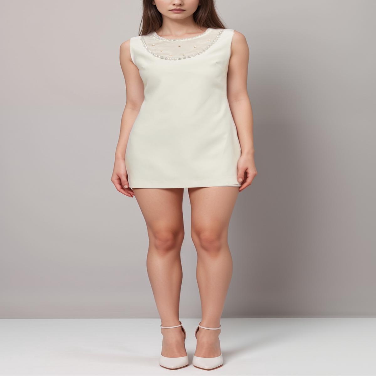 Yvonne sleeveless faux-pearl mini dress