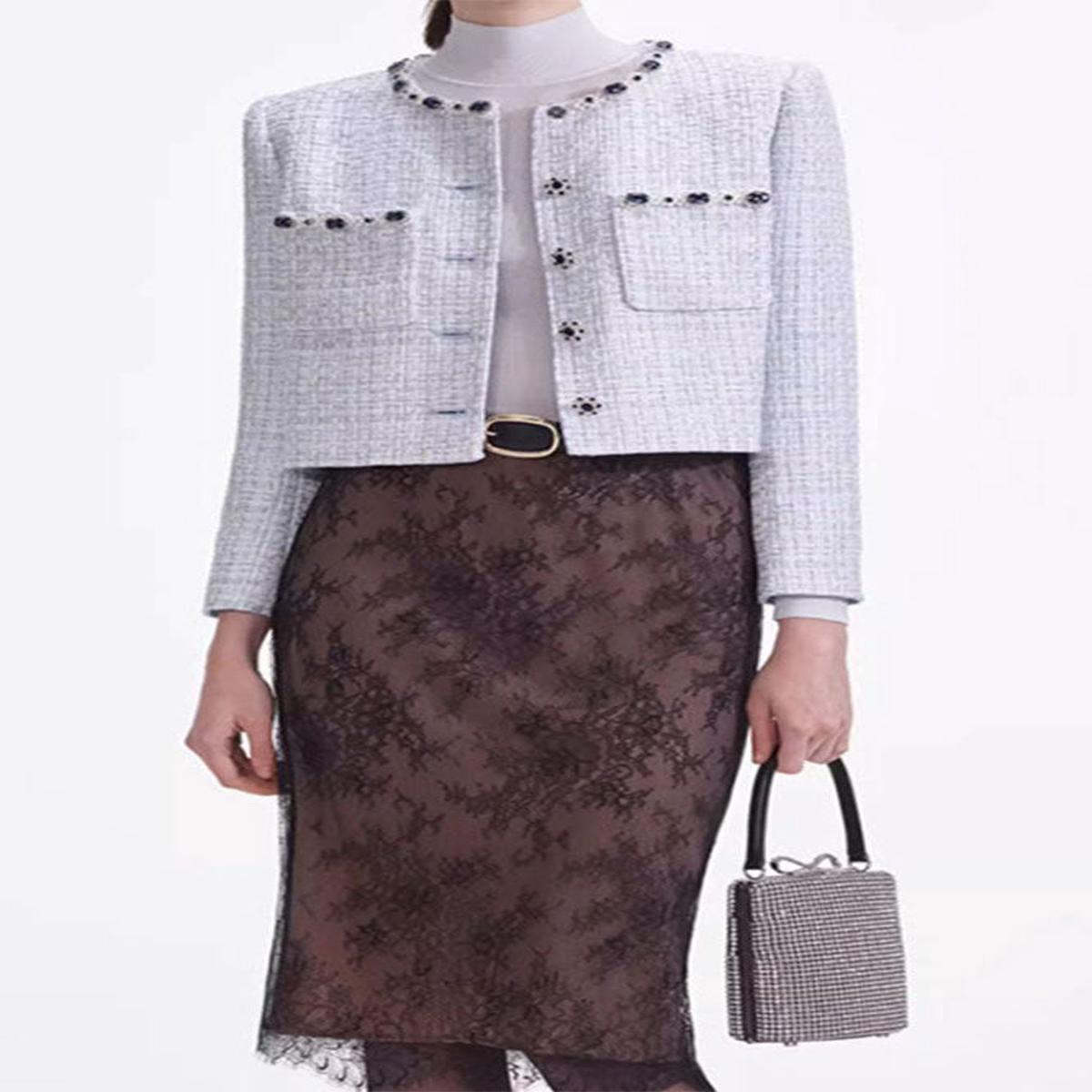 zenobia pale blue beaded Embellished Tweed Jacket