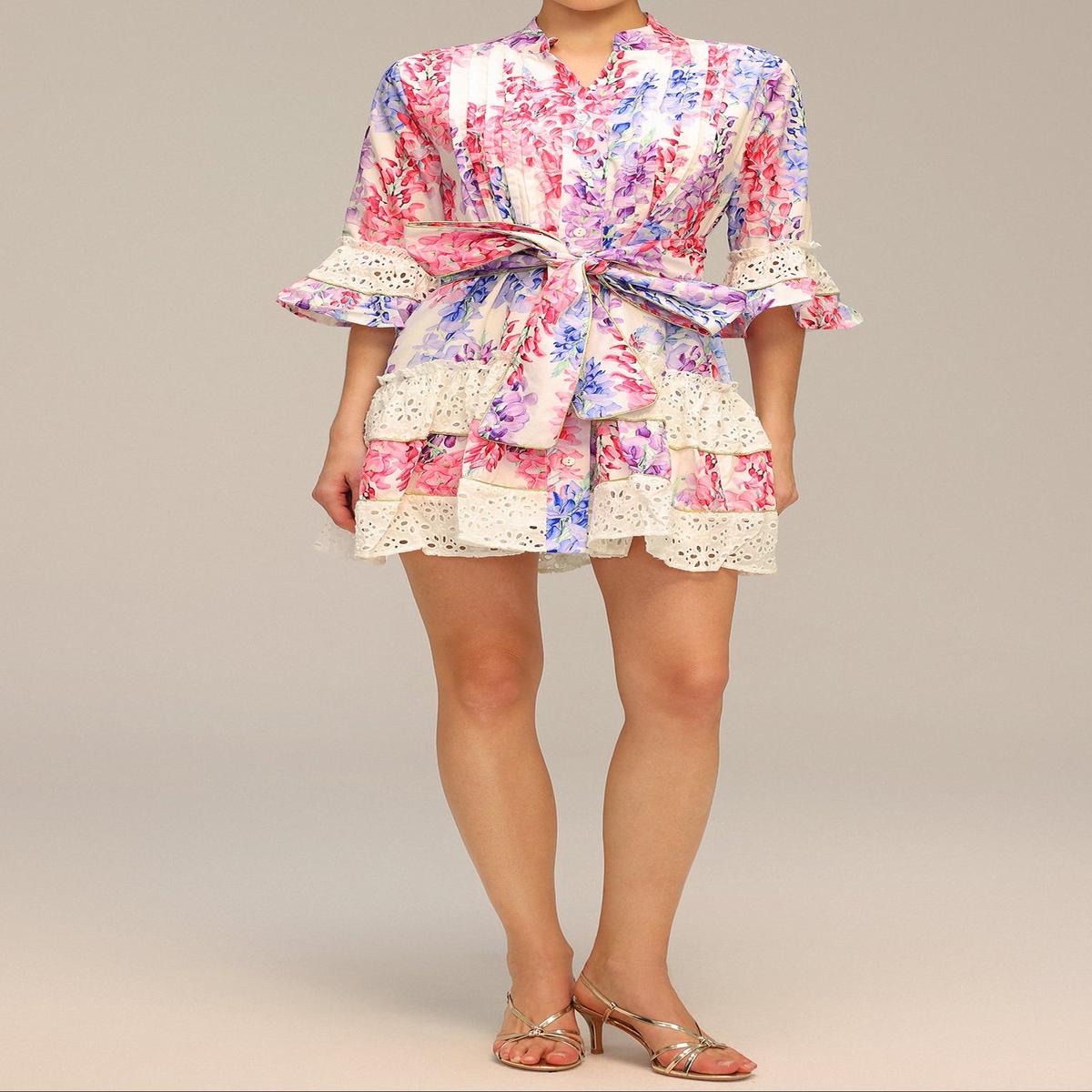 Zohara Lace Floral Printed Mini Dress